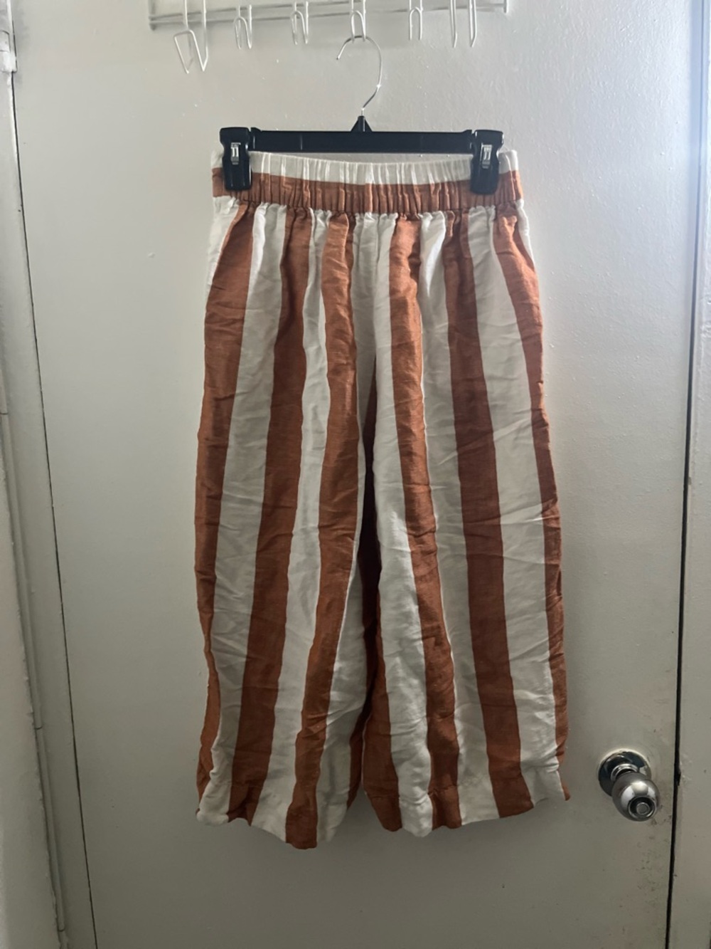 Madewell Vertical Stripe Wide-Leg Pants in Rust and White - Picture 2 of 6